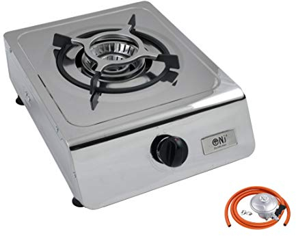 NJ-100SD Portable Gas Stove 1 Burner Stainless Steel Catering 4.0kW Indoor Regulators (Butane 21mm Clip-on)