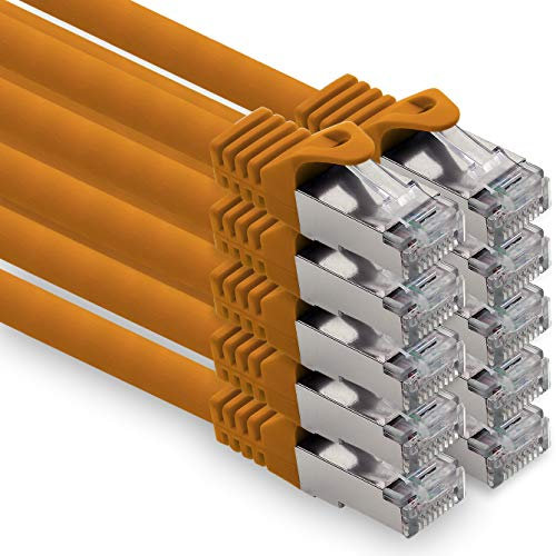 Cable de red Cat. 7, cable de conexión Ethernet, cable de red CAT.7, S-FTP, PIMF, LSZH, compatible con CAT5e, CAT5, CAT6, CAT8, 10 Gb Naranja - 10 piezas 3 m