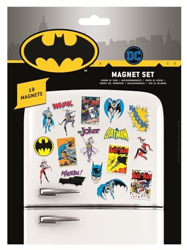 DC Comics Batman 19-Piece Magnet Set (Retro Batman Design) 19 Fridge Magnets for Fridge Decoration or Party Bags - Official Merchandise