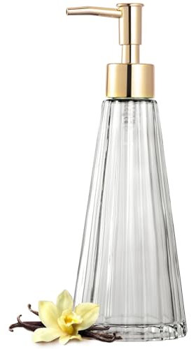 EMPO Vintage Elegant Glas Seifenspender Flüssigseife Desinfektionsmittel Shampoo Flasche mit Pumpe Rustikal Bauernhaus Dekor Hand Seifenspender Badezimmer Zubehör (Klar)