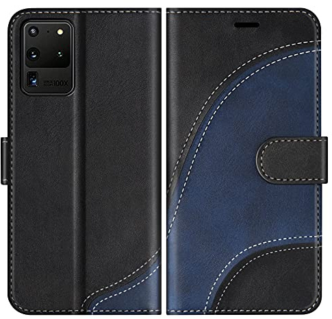 BoxTii Hülle für Galaxy S20 Ultra, Leder Handyhülle für Samsung Galaxy S20 Ultra, Ledertasche Klapphülle Schutzhülle mit Kartenfächer und Magnetverschluss, Schwarz