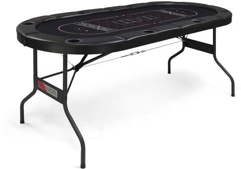 PEXMOR Foldable 8 Player Poker Table, Folding Blackjack Casino Card Game Table with Stainless Steel Cup Holders & Padded Rails, Portable Texas Holdem Poker Table