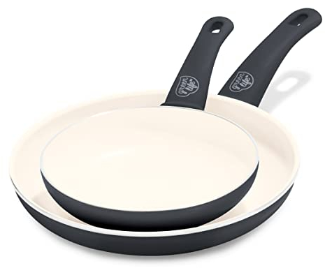 GreenLife Soft Grip - Juego de 2 sartenes antiadherentes (cerámica), color negro y crema