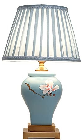 FAZRPIP Handbemalte Keramik Tischlampe Chinesische Retro Vase Form Schlafzimmer Nachttischlampe Mid Century Wohnzimmer Dekoration Beistelltisch Chinoiserie Lampe Knopfschalter E27