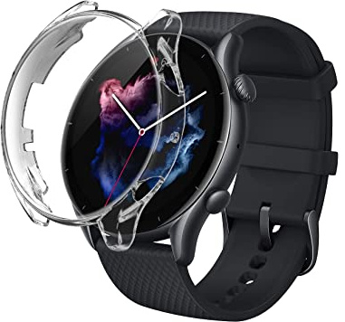 ToVioc TPU Hülle mit Schutzfolie für Amazfit GTR 3 Pro/3 | Anti-Kratzfest Vollschutz Shell, Flexible TPU Schutzhülle für Amazfit GTR 3 Pro/3 - Transparent