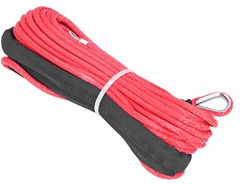 Keenso Corde de Treuil Synthétique de 4,8 Mm X 15 M, Résistance à la Rupture de Fibre Synthétique de 5 500 LB Imperméable pour Remorque UTV ATV(Rouge) Câble de remorquage