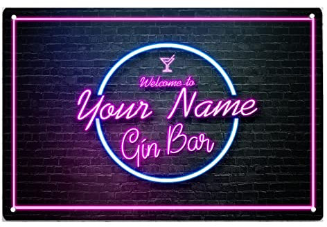 Personalised Gin Bar Sign - Neon Pink circle - A4 Home Pub Bar Sign