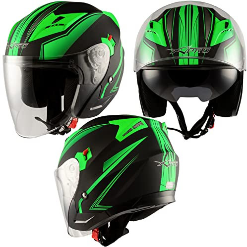 Doppeltvisier Jet Motorradhelm City Zertifikat ECE 22-05 Mattt Schwarz Grün XS