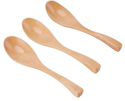 Set of 3 Wood Spoon for Eating, Japanese Soup Spoon Kids Rice Spoon Wooden Spoons for Soup, Coffee, Salad, Desserts