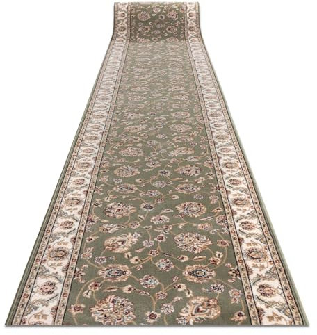 rugsx NAIN Läufer - Hochwertiger Wollteppich mit Blumenmuster in Grün & Beige - Eleganter Orient-Teppich für Flur & Wohnzimmer 100x350 cm