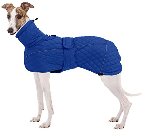 babepet Gesteppter Wintermantel, verstellbar, warm, mit Reißverschluss, Loch, reflektierend, wasserdicht, für kaltes Wetter, Kleidung für mittelgroße und große Hunde, Lurcher, Salukis-Marineblau-L