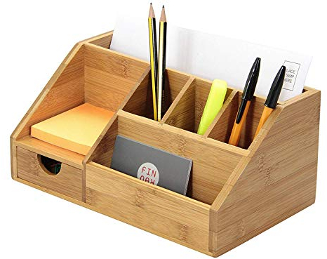 Organiseur de bureau en bambou, support de fournitures scolaires, organiseur de bureau multifonction à distance