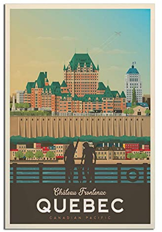 ZAVRAK Plaque en métal - Motif château du Québec Frontenac - Style rétro - Pour la maison, la cuisine, le bar, le café, le club - Décoration murale vintage - 30 x 43 cm