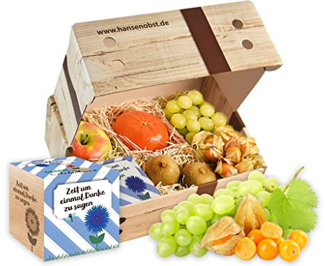 Hansen Obst - Glücksmomente Geschenkbox - fruchtige Obst-Box - “Danke” - Präsentkorb - Obst-Geschenkset - gefüllte Obstkiste - Obstbox mit frischem Obst (Die Rustikale)