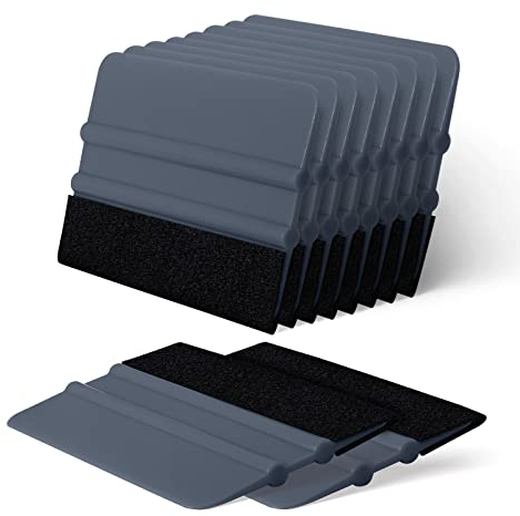FOSHIO Set di 10 spatole in feltro con bordo in feltro, per l'incollaggio di pellicole da parete, per finestre, raschietto per auto, grigio, 10 cm x 7,5 cm