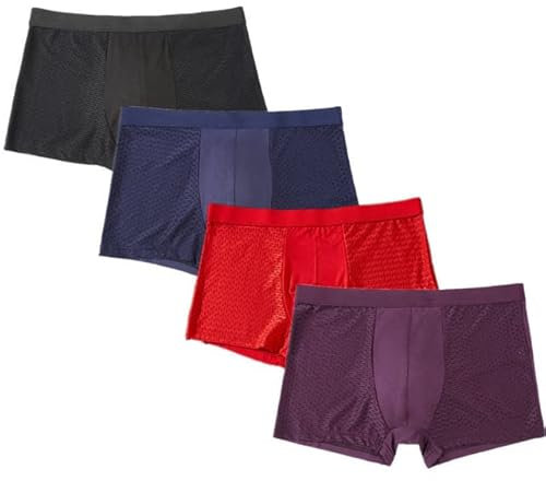 NJUDE Lot de 4 caleçons en bambou pour homme - Maille respirante - L-5XL - Sous-vêtements pour homme sexy et solide