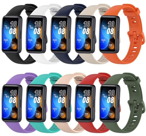 SenMore 10 Stücks Armband kompatibel mit Huawei Band 8/Huawei Band 9, Weiche Silikon Wasserdichtes Sportarmbänder für Huawei Band 8/9.