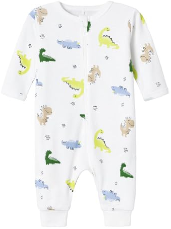 NAME IT Baby - Jungen Nbmnightsuit Zip Wild Lime Dino Noos, Bright White, 86