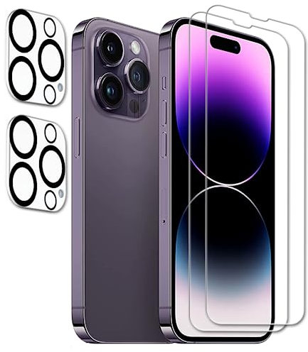 Tzstz 2+2 Piezas con iPhone 14 Pro Max Pantalla Protector Compatible ，9H Dureza，Anti-arañazos, Vidrio Templado Protector