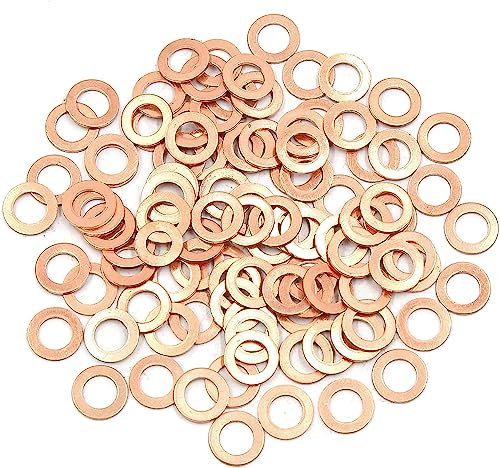 Lot de 100 rondelles d'étanchéité plates en cuivre de 8 mm de diamètre intérieur pour voitures