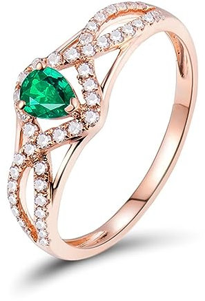 Diamond Rings Jewelry for Women, Simple Engagement Ring Rose Gold 0.3ct Emerald Pear Shaped with 0.22ct Diamonds Accessories Size N 1/2