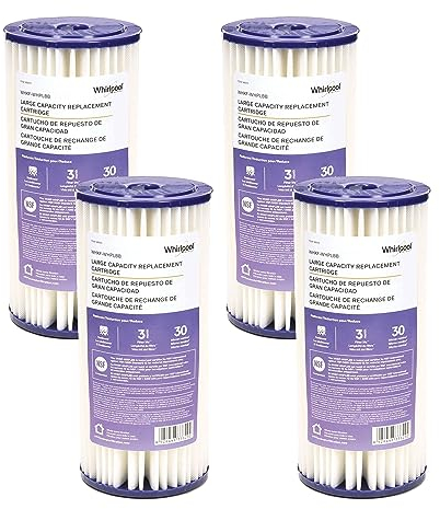Whirlpool 25,4 x 11,4 cm Ganzhaus-Wasserfilter WHKF-WHPLBB, komplettes Gehäuse mit 4 Plissee-Filtern, NSF-zertifiziert, 30 Mikrometer-Bewertung, reduziert Ablagerungen, passend für die meisten