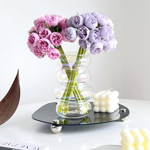 BLOFLO Transparente Glas-Hydrokultur-Blumenvase, 17,8 cm, schillernde klare Glasvase, vierlagige geometrische Glas-Blumenvase für Heimdekoration, Moderne Blasenglasvase für Zuhause, Büro,