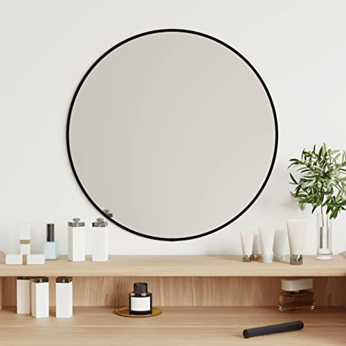 JUNZAI Wandspiegel Schwarz Ø 50 cm Rund, Wall Mirror, Spiegel Schlafzimmer, Garderobenspiegel, Spiegel Schmal - 348186