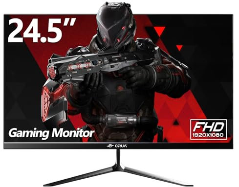 CRUA Gaming Monitor, 24.5 Inch 180Hz Computer Monitor, Full HD 1080P Frameless Desktop Monitor, 1ms GTG with FreeSync, Low Motion Blur, Eye Care, VESA, DisplayPort, HDMI, Black
