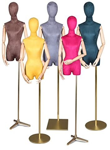 Weiblicher Mannequin-Torso-Körper, Halbkörper-Damenbekleidungspuppe mit Armen und Kopf, höhenverstellbare Schneiderpuppe für die Schaufensterauslage (Pink)