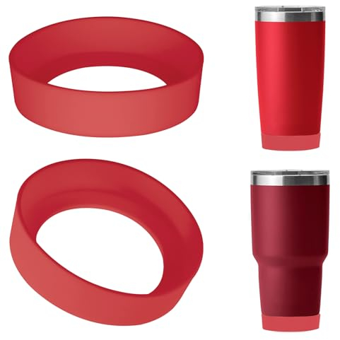 Linkidea Water Bottle Boot Compatible with YETI Rambler Tumbler 20oz/30oz, Travel Mug 20oz/30oz, Straw Cup 26oz, Silicone Bottle Bottom Bumper Protector (Harvest Red / 2 Pack)