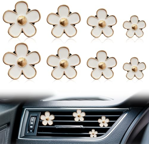8 Stück Auto Deko für Lüftung Sschlitze für Autos (Weißes Set )Einzigartiges Design Gänseblümchen-Blumen-Auto-Lufterfrischer-Clip Einfache Installationauto Auto Deko Innenraum für Auto Wohnzimmer Büro