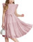 Arshiner Robes pour Filles Rose Robe en Mousseline de Soie sans Manches Robes à Volants Robe d'anniversaire pour Enfants Robe décontractée Robe de Soirée Robe de Princesse avec Ceinture 7-8 Ans