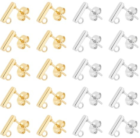HOBBIESAY 2 Farbe 20 Stück Rechteckige Ohrstecker Fassungen Goldene Ohrstecker Beschläge Ohrstecker Aus Edelstahl Mit Ohrmuttern Ohrstecker Und Verschlüsse Für Die Herstellung von DIY Ohrring