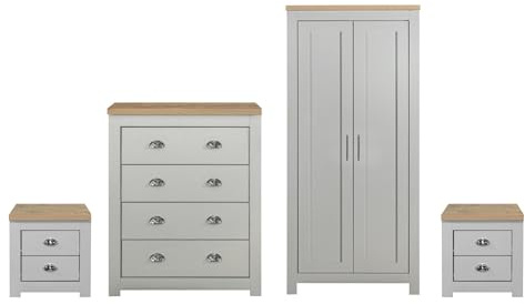 Birlea Grey Wooden 4 Piece Furniture Set Wardrobe Chest of Drawers Bedsides Highgate