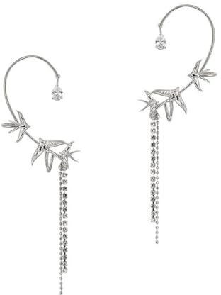 DEARMAMY Lange Quaste Ohrclips Für Damen Zirkonia Ear Cuff Ohne Piercing Links Und Rechts Stilvolle Ohrhängerschmuck Für Einen Eleganten Look
