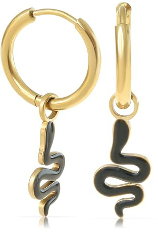 Made by Nami Set Creolen Gold mit Schlangen Anhänger Ohrringe Chirurgenstahl Damen Statement Ohrringe Hängend Festival Schmuck