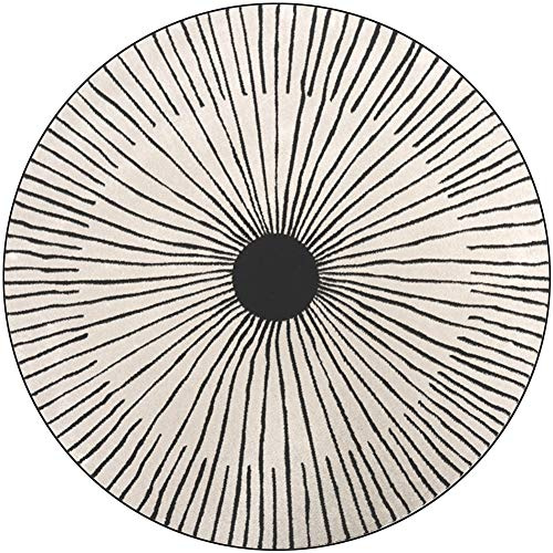 Moderner schwarz-weißer, runder waschbarer Teppich mit Linienmuster für Wohnzimmer, Sofa, Schlafzimmer, rutschfester runder Teppich, in verschiedenen Größen (schwarz-weiß, Ø 60 cm)