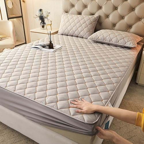 Matratzentopper Gesteppt 140/160/170/190 Anpassbare Matratzenschoner Topper Spannbetttuch Atmungsaktive Matratzenüberzug Waschbarer Stickerei Bettlaken für 30 cm Bett Boxspringbett (100x200+30cm,Gray)