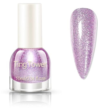 Purple Glitter Nail Polish - Shimmering Sparkly Purple Nail Varnish - Quick Dry Nail Polish - Long Lasting Breathable Chip Resistant Polish for DIY Nail Art Manicure at Home - No Need UV