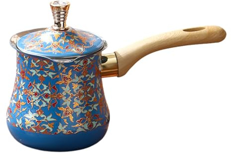 SiaBiced Edelstahl Induktionskanne Mokkakanne Türkische Kaffeekanne, Gießkanne mit Deckel und Ausguss, hitzebeständig, Türkische Kaffeekanne für Zuhause, Café, Restaurant, Camping, Blau Muster 550 ML