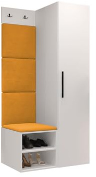 Mirjan24 Garderoben-Set Mapreni III, Schuhschrank + Kleiderhakenbrett + Kleiderschrank Gepolstertes Paneel/Wandpaneel Kleiderhaken Flurgarderobe Wandgarderobe (Weiß, Manila 32)