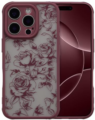 XIZYO Translucent Flower Case for iPhone 14 Pro Max, Branch Rose/Wine Red