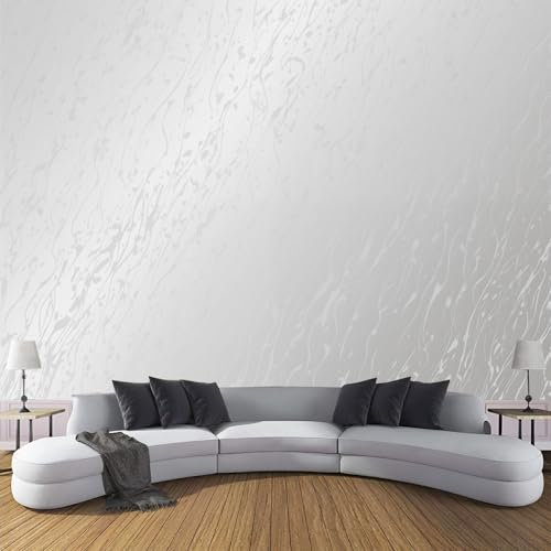 Fototapete 450x315cm (B×H), Modern Einfach Wanddeko Foto Tapete Schlafzimmer Wohnzimmer Seidentuch Ttapete, Glitzer Textur Motivtapeten Hellgrau Bildtapete 3D Effekt Wand Dekoration