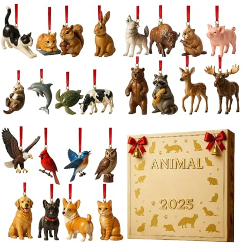 2025 Weihnachtsfest mit Tieren | 24 Tage Weihnachtsdekoration im 2D -Acryl - Kalender -Countdown mit Baumschmuck für Haupttür Corona Garden Office