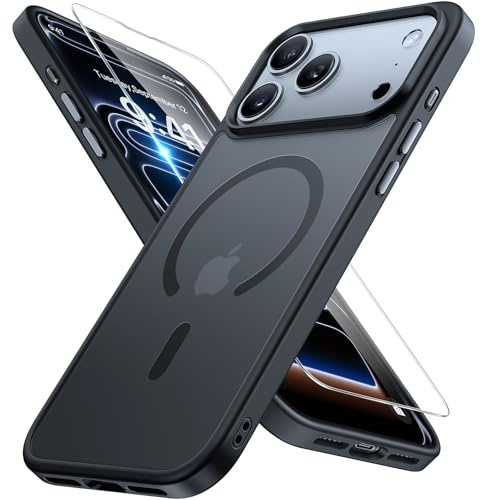miracase for iPhone 17 Pro Case with MagSafe & 9H+Screen Protector, Black | TOP Military-Grade Protection & Strong Magnet Shockproof Scratch-Resistant with Velvet Touch for iPhone 17 Pro Cover 6.3