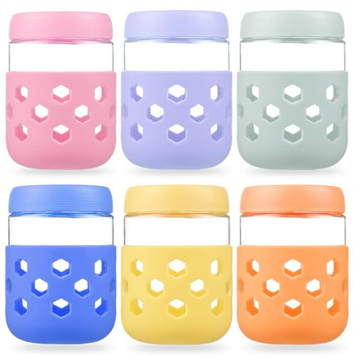 REAPEX 6 Stück Overnight Oats Gläser mit Silikonhüllen, 480ML | Einmachgläser mit Schraubdeckel, BPA-frei, Multifunktionale Luftdichte Meal Prep Gläser, Als Mason Jar Meal Prep Boxen