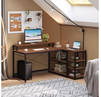Meyvaser.com Ecommerce Company Bureau d'angle réversible MDF-métal noyer et noir 100 x 60 x 88 cm