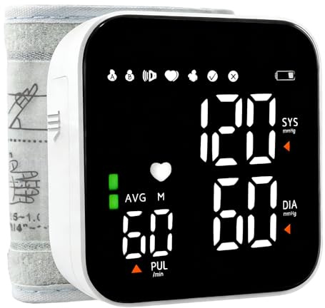 Blutdruckmessgerät Handgelenk, Handgelenk Blutdruckmessgerät mit LED-Touchscreen, Automatische Blutdruck Messgerät mit 99x2 Lesespeicher, Automatische Sprachausgabe Wiederaufladbarer