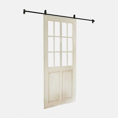 Loberon Schiebetür Sorelles - Charmanter Shabby-Chic - Sprossenlook ohne Verglasung - inkl. Eisenschiene - Raumteiler - Raumtrenner - Kiefernholz - Tannenholz, antikweiß